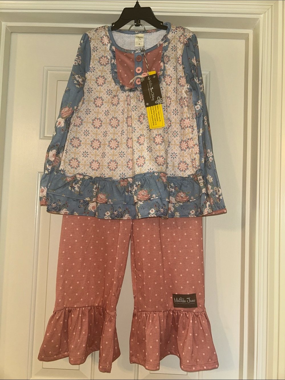 Matilda Jane Dusty Rose & Blue Floral Dot Two-Piece Pajama Set